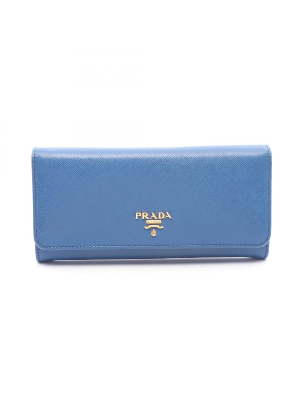 Prada Bifold Wallet Saffiano Metal Blue Leather Logo Zip